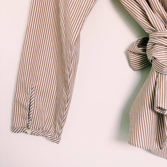 J. Crew Wrap Blouse White & Tan Stripes Waist Tie - Picture 10 of 16